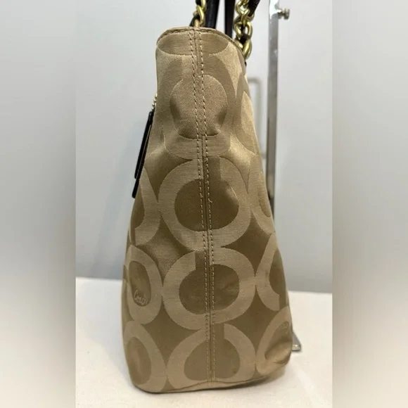 Coach Madison Signature Tan Sateen Canvas Tote with Dark Brown Leather Trim - Picture 5 of 16